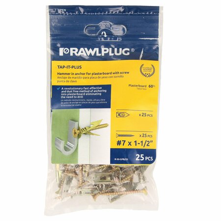 Rawlplug Wall Anchor, 11/4" L, Steel, 25 PK R-S0-GPB/25